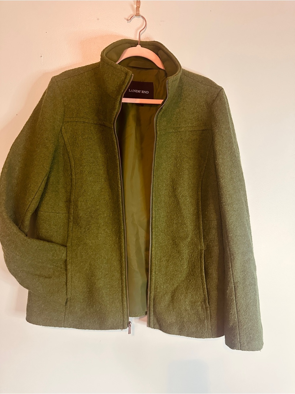 Lands' End Olive Green Wool-Blend Zip Jacket